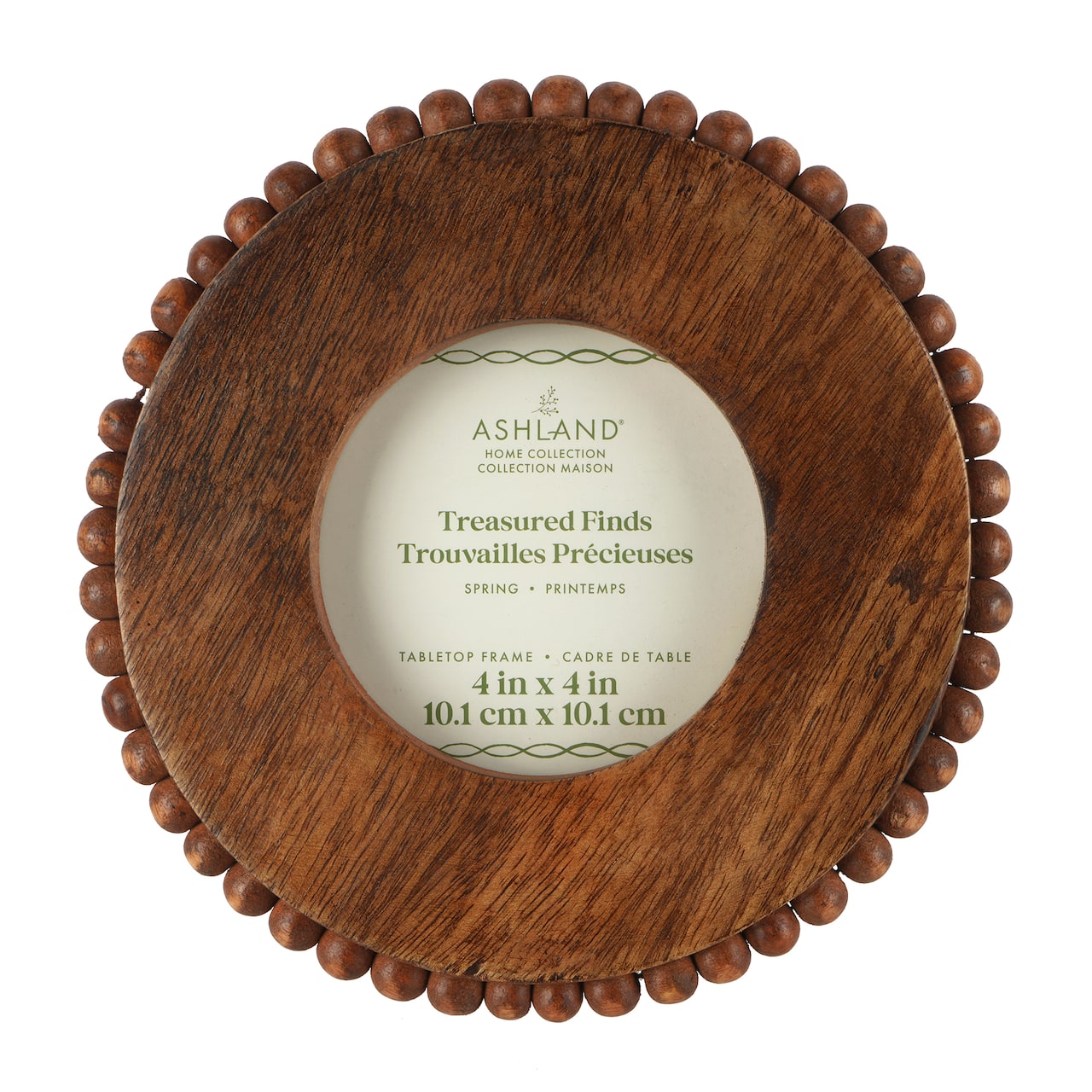 4" x 4" Natural Brown Round Beaded Wood Frame, Treasured Finds by Ashland®